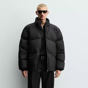 NWT Zara Origins Men's Black Puffer 80% Down 20% Feather Jacket Relaxed Size XL